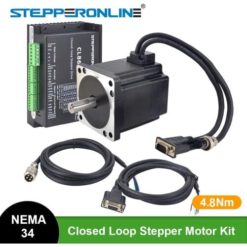 STEPPERONLINE Nema 34 Closed Loop Stepper Motor Kit 4.6Nm Nema34 Stepper Servo Motor & Driver CL86T & 2pcs 1.7m Cables