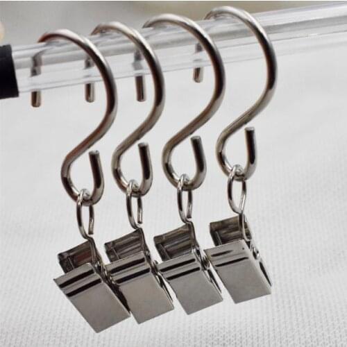 Curtain Poles Movable Stainless Steel S Clips Pole Rod Voile Net Rings Hooks Window Shower Rings Clamps SN1202
