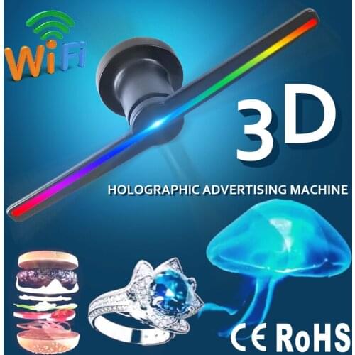WIFI 224pcs LEDs 42cm AC 100-240V 3D Hologram Projector Lamp Advertising Display LED Fan 3D Remote Control Hologram Player Light