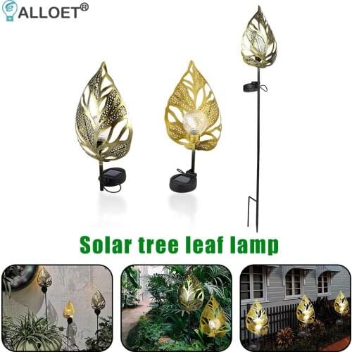 LED Solar Light Hollow Wrought Iron Leaf Lawn Stakes Lamp Waterproof Outdoor Garden Lamp Yard Art for Home Courtyard Decoration