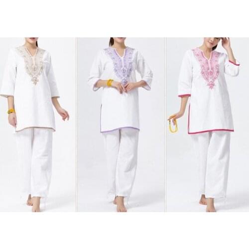 3color cotton&linen new embroidery spring/summer loose fitness yoga clothing meditation lay suit meditation uniforms