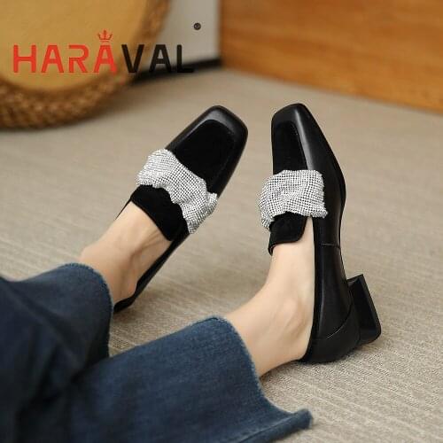 HARAVAL Women Pumps Shoes Elegant Mary Janes Office Lady Office & Career Spring Autumn BlackSlip-On Square Toe Shoes Women B335