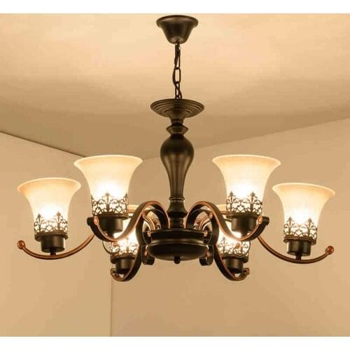 Getop American Country European Style Vintage Rectangle Glass Chandelier For Livingroom Restaurant & Villa