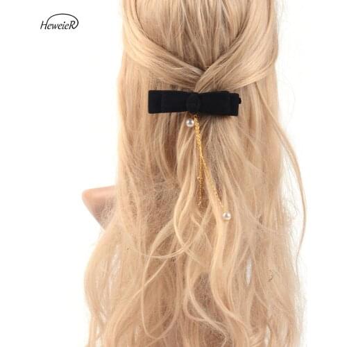 Handmade Kids Girls Women Hairpins Black Bowknot Tassel Chains Hair Clip Hairpieces Gift