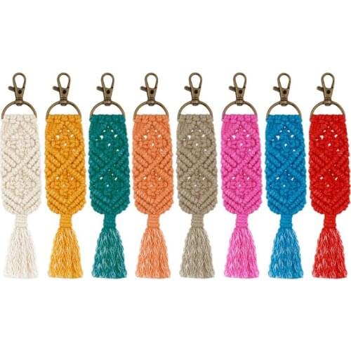 Women Tassel Macrame Keychains key Holder Keyring Macrame Bag Charm Car Hanging F3ME