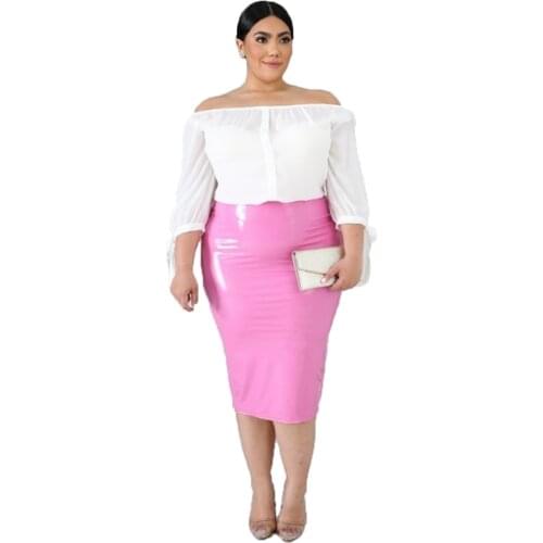 Large Size Women Skirts Knee Length High Waist Pencil Skirts for Ladies Faux Leather PU Clubwear Sexy Cosplay Costumes