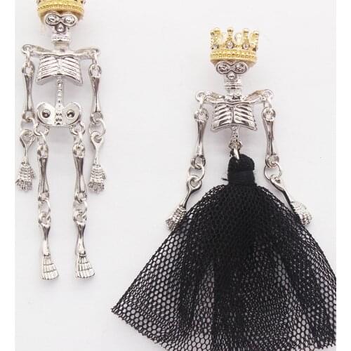 Earrings Gothic Dark Wedding Skeleton Black Gauze Skirt Crown King Queen Asymmetrical Earrings for Women Long Earrings 2020