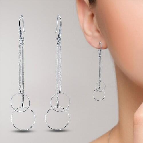 KOFSAC Charm 925 Sterling Silver Ear Hook Earrings For Women Round Pendant Earrings Popular Female Long Ear Line Best Girl Gift