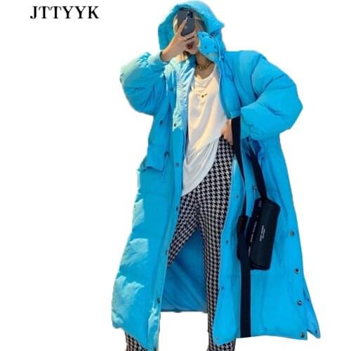 Ladies Long Puffer Jacket Women Down Jacket Winter Korean Fashion Loose White Duck Down Coat Thick Warm Hooded Parka Women 2021