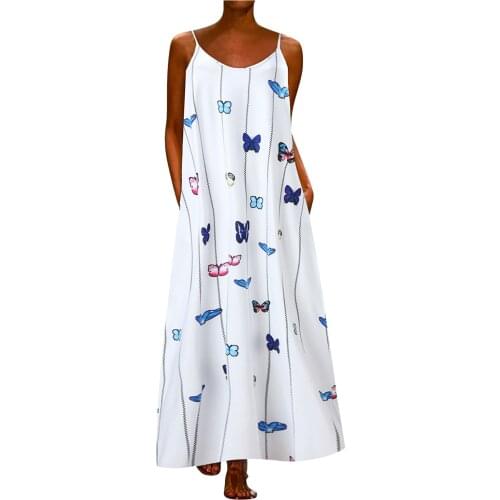 2021 Summer Floral Dress Fashion Casual Butterfly Printed Sleeveless Dress Womens Sling Long Dress Vestidos Mujer Verano 2021