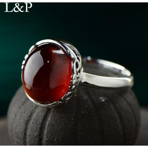 L&P Vintage Real Silver Red Garnet Rings For Women Elegant Fashion Natural GemStone Ring Fine Jewelry Girls Ladies Gift