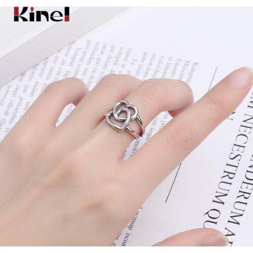 Kinel Hot New 925 Sterling Silver European And American Jewelry Love Heart Ring Retro Fashion Open Silver Ring Bijoux Femme