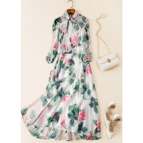 Dress New Bali holiday women s mid sleeve floral high waist floating Chiffon Dress