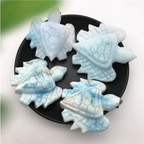 1PC Natural Blue Aragonite Turtle Tortoise Original Stones Hand Carved Crystal Animal Gifts Natural Stones and Minerals