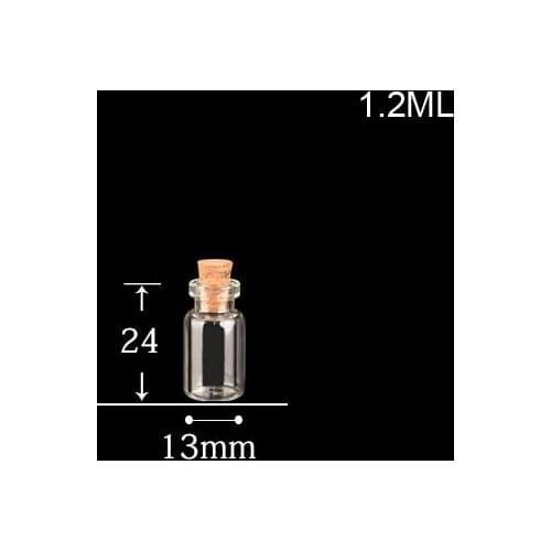 100pcs/lot 13*24*6mm 1.2ml Transparecolor Glass Bottles With Cork Empty Tiny Glass Vials Jars Small Wishing Bottle pendant