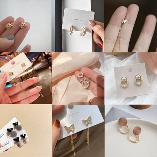 2021 Korean Cute Rhinestone Earrings For Women Fashion Cross Moon Heart Pearl Earrings Deer Butterfly Dangle Earrings Jewelry