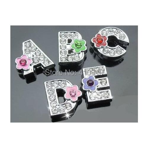 260pcs/lot 8mm A-Z Rhinestones Flower slide letter DIY Alphabet fit for pet charms