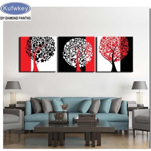 3 Panels red abstract tree 5D DIY diamond painting full square round drill embroidery rhinestone 3d art cross stitch decor home