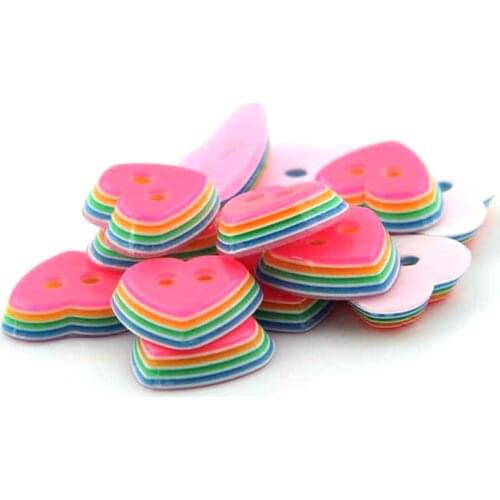 30PCs Resin Sewing Button Scrapbooking Heart Multicolor Two Holes Multilayer For Kid 11.5mm Costura Botones Decorate