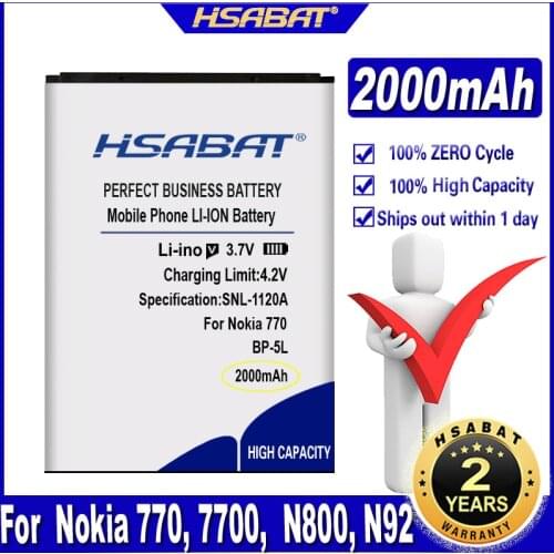 HSABAT BP-5L 2000mAh Battery for Nokia 770, 7700, 7710, 9500, E61, E62, N800, N92 Batteries