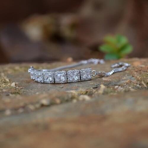 Baget Kare Swarovski Taşlı Bileklik Rodyum Kaplama