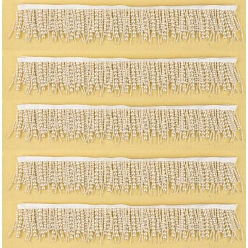 White Pearl Tassel Craft Pendant Bead Lace Trim Fringe Edge Sew for DIY Wedding Dance Costume 5 Yard