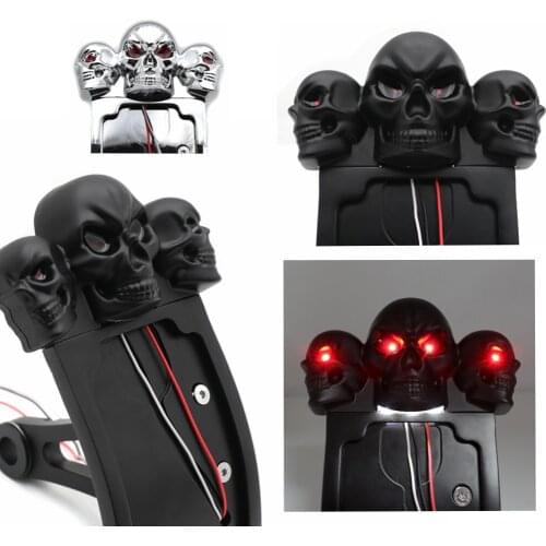 Free Shipping Black Curve Side Mount License Plate Bracket w/ SKULL LED Tail Light 7/8" 1" Axle Aftermarket Motorcycle Parts