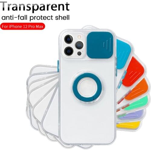 For IPhone 11 12 Pro Case Push Camera Shockproof Clear Soft Cover Aifon 12 Mini X XS Max XR 7 8 Plus SE Ring Holder Back Coque