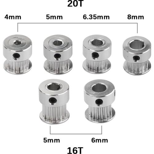 3D Printers Parts GT2 Timing Pulley 16 Tooth 2GT 20 Teeth Aluminum Bore 4/5/6.35/8mm Synchronous Wheels Gear Part For Width 6mm