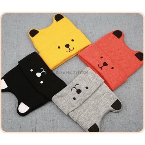 DHL 100pcs Kid Cartoon Bear Hat Winter Baby Warm Cute Beanie Hat Cap Accessories