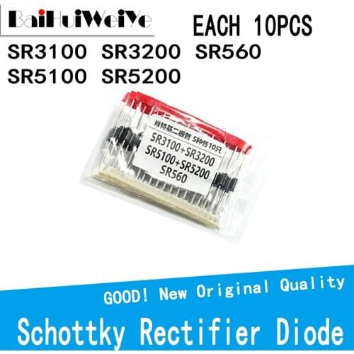 50PCS/LOT Schottky Rectifier Diode Assorted KIT SR3100 SR3200 SR560 SR5100 SR5200 5Values EACH 10PCS SET NEW GOOD Quality Chipse