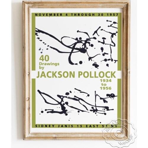 Jackson Pollock Exhibition Museum Poster, Abstract Expressionism Canvas Painting, Black Ink Marks Art Prints, Modern Home Decor
