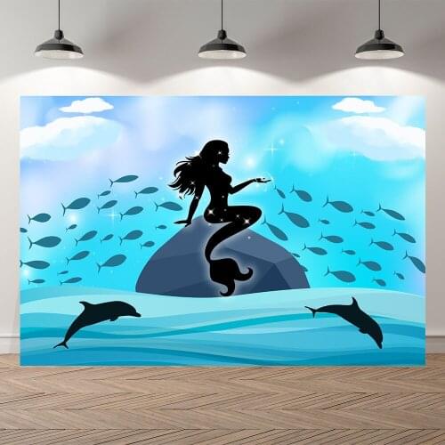 NeoBack Little Mermaid Princess Seahorse Dolphin Fish Scale Backdrop Happy Birthday Party Photo Background Photocall Banner