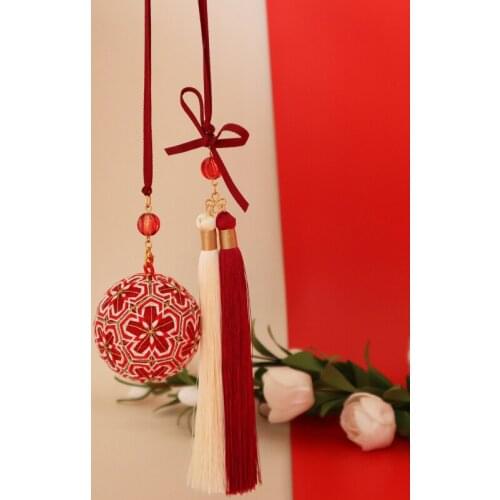 Chinese Red Temari hand ball/Temari ball Material package(make by yourself) DIY Key buckle Pendant gift