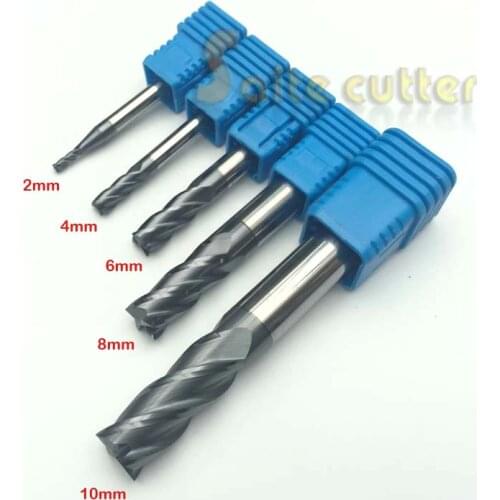 5pcs 4F Four Flute HRC55 Tungsten solid carbide NANO Coated CNC Router aluminum Steel End Mill milling cutter 2,4,6,8,10mm