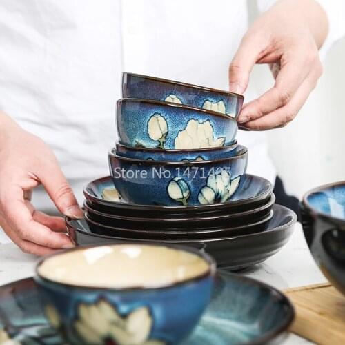 Korean Tableware Bowls and Dishes Household Ceramic Bowls Hand-painted Underglaze Rice Bowls