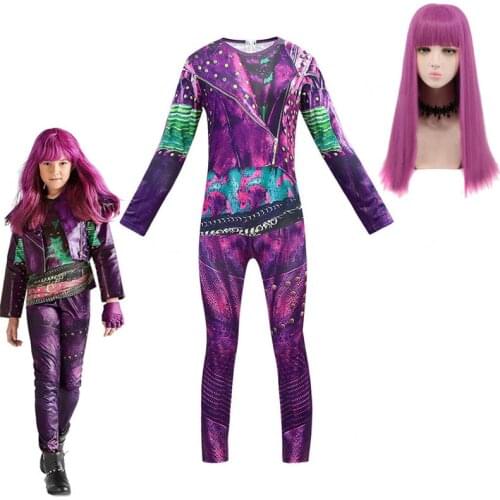 Hot New Kids Halloween Costume For Girls Anilnc Descendants 3 Evie Cosplay Costumes With Wig Childrens Carnival Party Jumpsuit