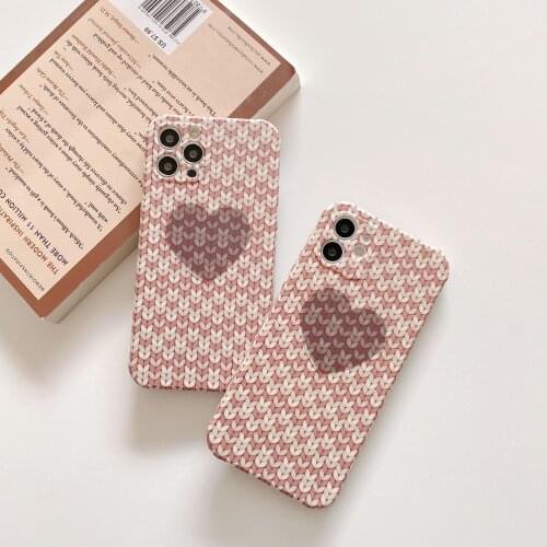 Retro kawaii plush knitted sweater art japanese Phone Case For iPhone 12 11 Pro Max XR XS Max 7 8 Plus X 7Plus case Cute Cover