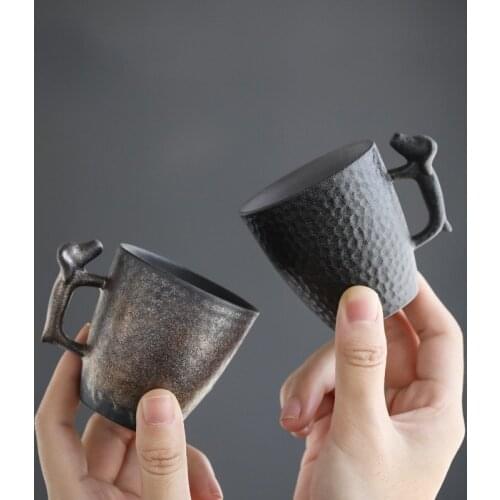 Mini Stoneware Retro Teacup with Handle Small Mug Ceramic Tea Cup Creative Puppy Handle Coffee Cup A Cup That Can Be Bred
