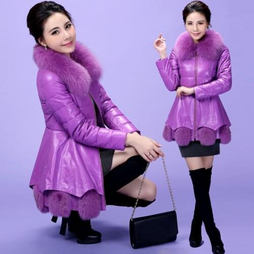 Plus Fashion 2020 Size Winter Jacket Women Faux Leather Jacket Fur Collar Mid-Long Autumn Winter Down Jacket And Coats GQ1703