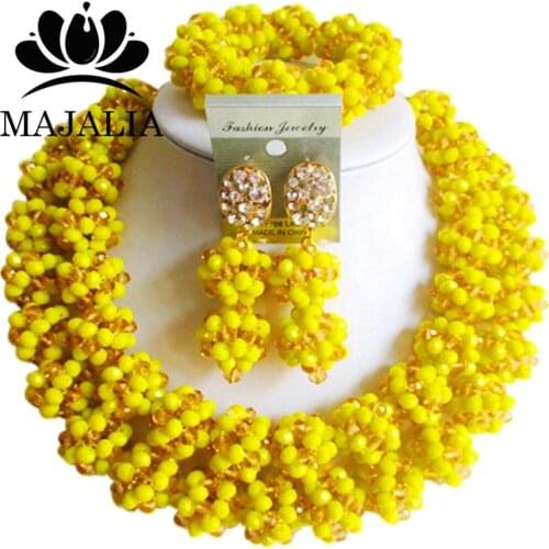Fashion african wedding beads yellow nigerian wedding african beads jewelry set Crystal Free shipping Majalia-299