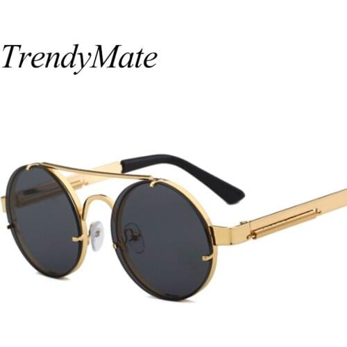 Fashion Round Sunglasses Steam Punk Brand Women Sunglasses Classic Retro Shades Brand Design Coating Mirror Glasses UV400 1156T