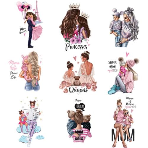 Fashion Parent-Child Patches On Clothes Washable T-Shirts Thermo Adhesive Stickers Happy Family Iron-On Transfer For Clothing