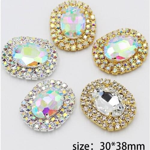Oval shiny rhinestone gift box greeting card clothing decoration buckle 2pcd 30*38mm DIY metal crafts jewelry accessories