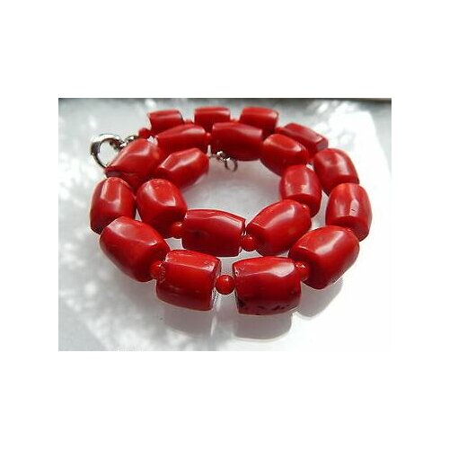 New 12x16mm Vintage Estate Chunky Red Coral Barrel Bead Necklace 19inch