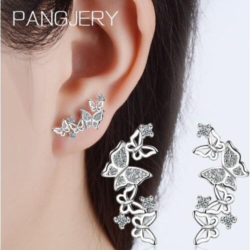 PANGJERY 925 Sterling Silver Micro Pave Zircon Earrings for Women INS Fashion Exquisite Butterflies Wedding Fine Jewelry Gifts