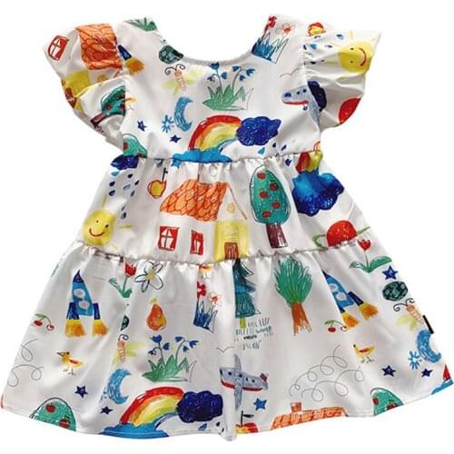Color Paint Newborn Girl Dress Cotton Fashion Baby Outfits Colorful Kids Clothes Puff Sleeve Children Casual Clothing