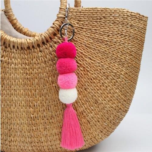 1pc Boho Style Pompom With Fringe Keychians Pompons Bag Charms Tassel Poms For Bags For Women Gift Handmade Jewelry