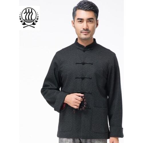 Casual middle-aged jacket men thicken blazer masculino slim fit coats mens Tang suit Long sleeve Chinese style stand collar