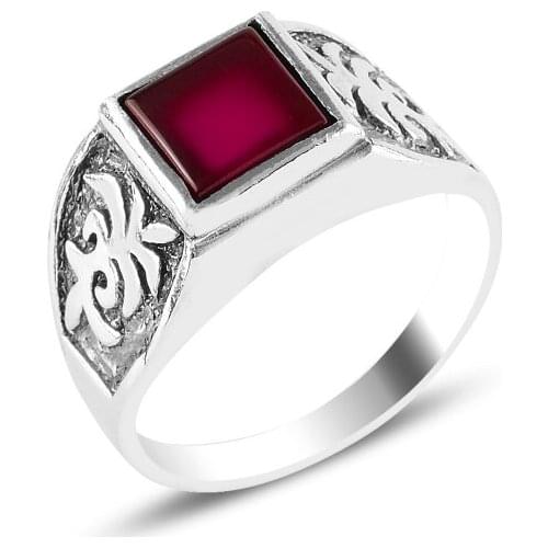 Silverlina Silver Palm Red Agate Stone Ring
